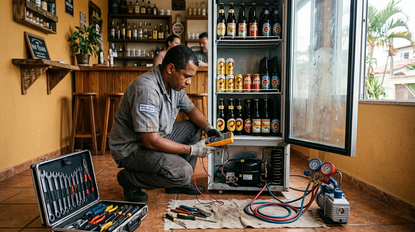 Substituição do termostato de uma cervejeira em Bauru‑SP